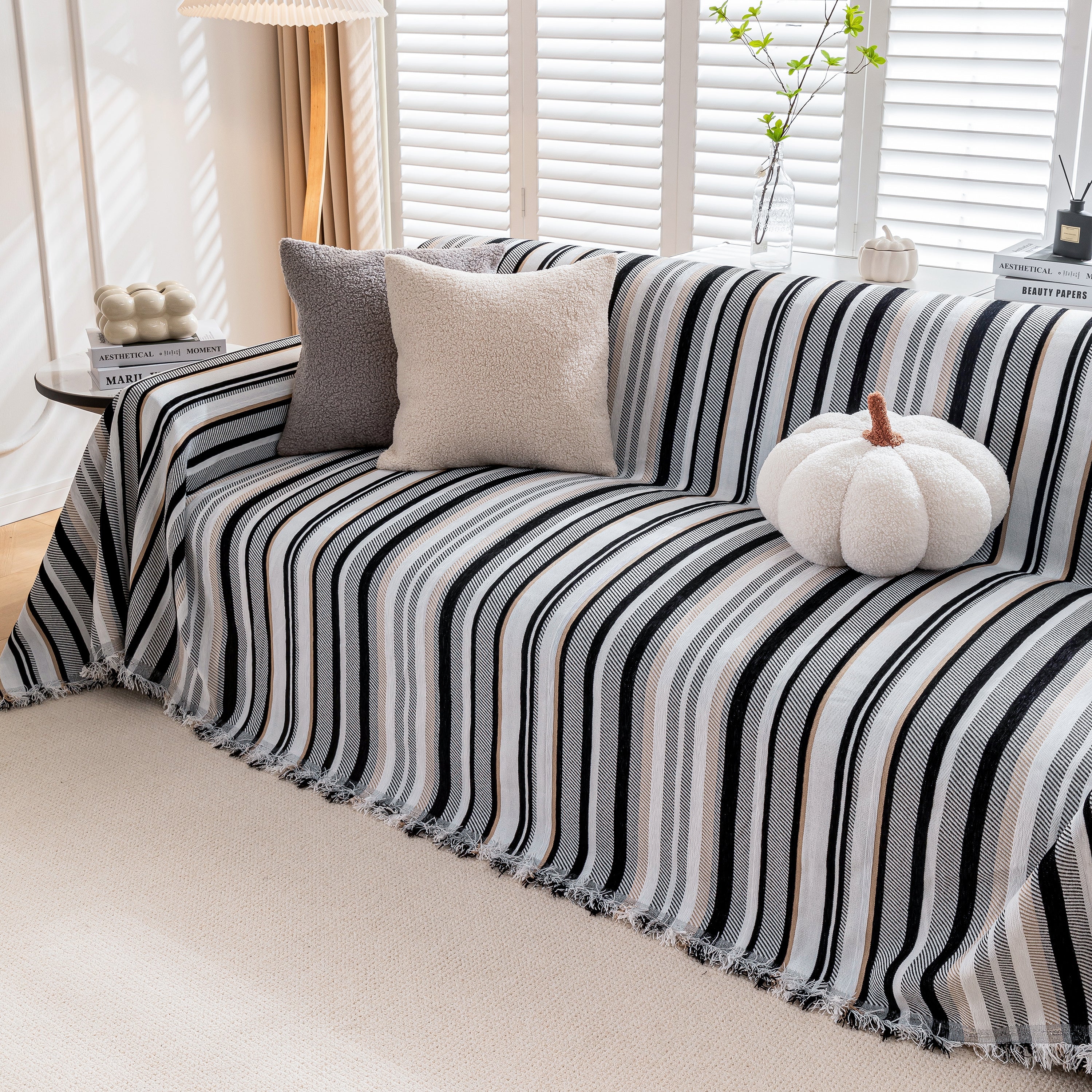 Modern Minimalist Sofa Throw Cover Cotton Knit Throws for Couch Scratch Proof Couch Cover