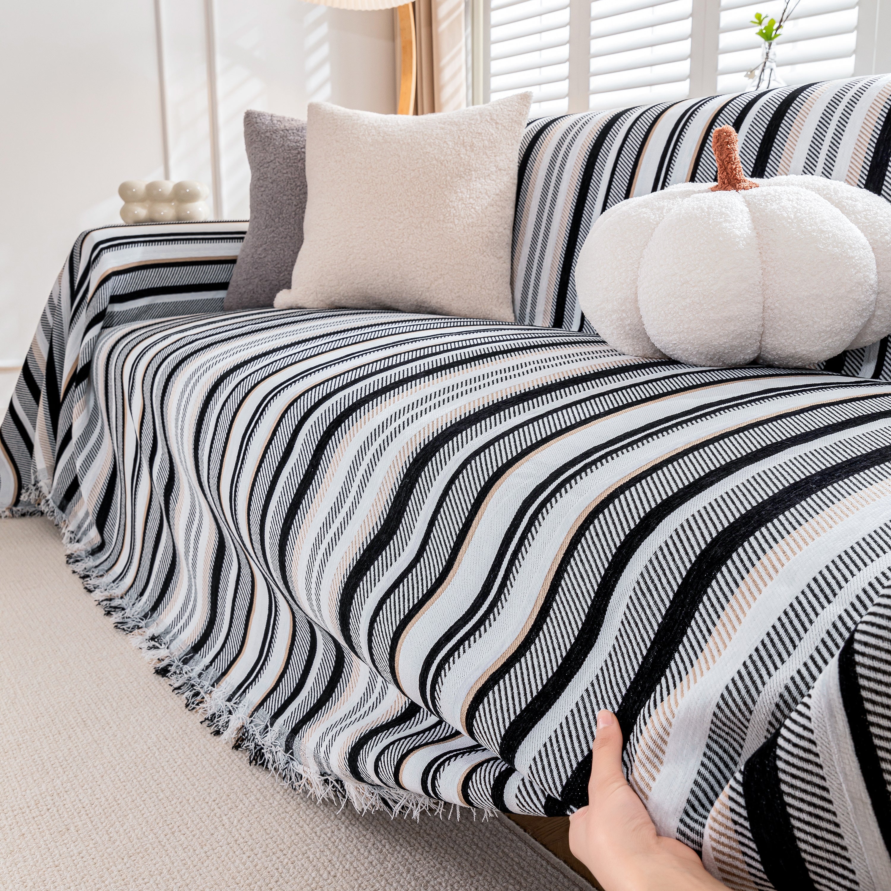 Modern Minimalist Sofa Throw Cover Cotton Knit Throws for Couch Scratch Proof Couch Cover