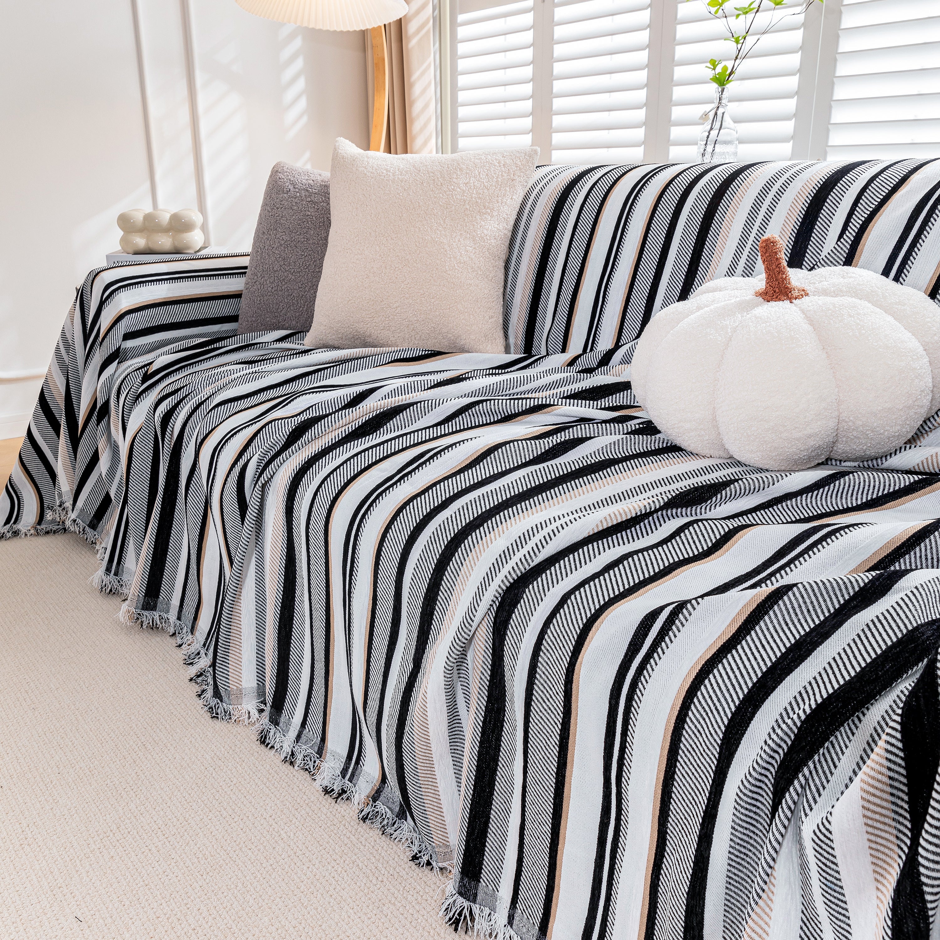 Modern Minimalist Sofa Throw Cover Cotton Knit Throws for Couch Scratch Proof Couch Cover