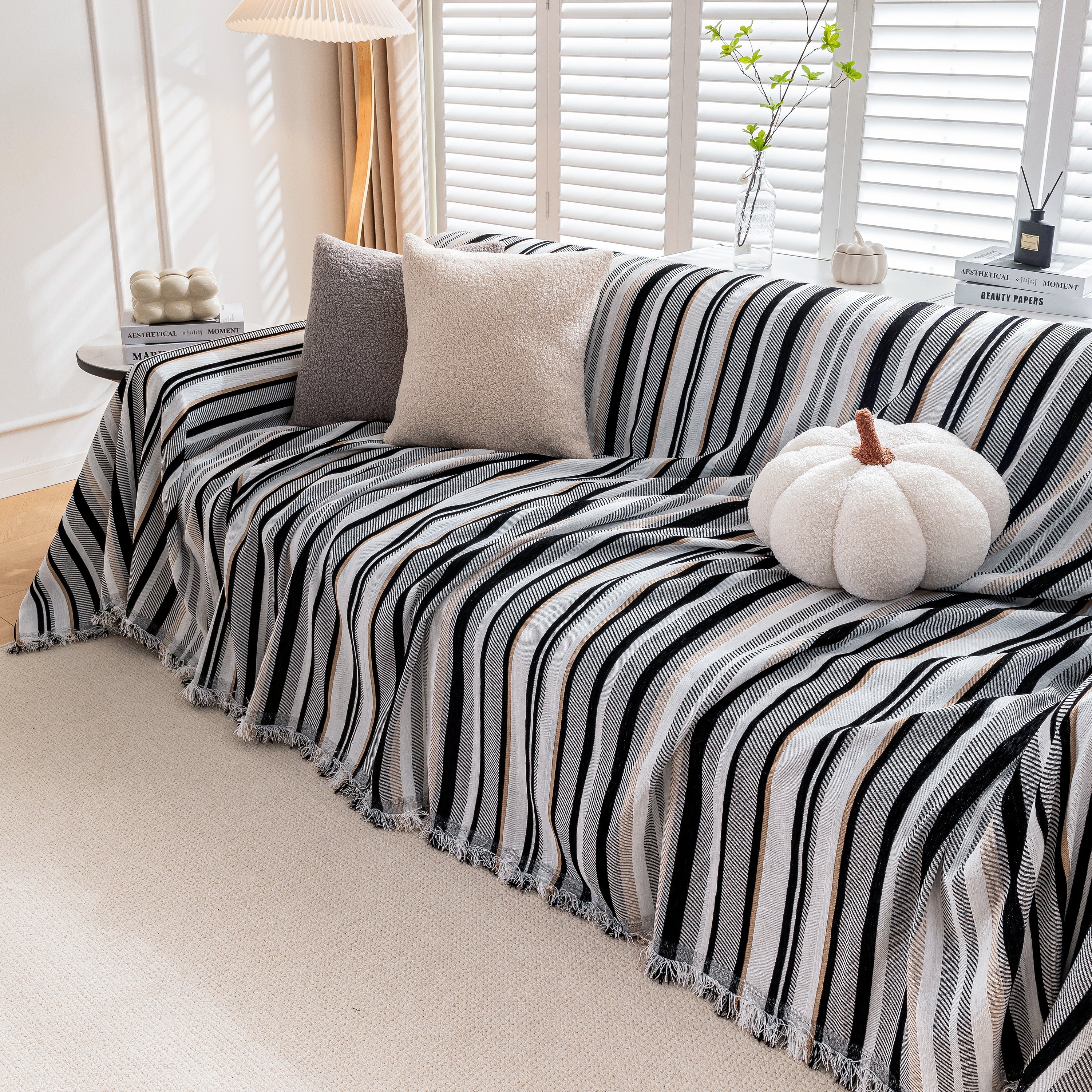 Modern Minimalist Sofa Throw Cover Cotton Knit Throws for Couch Scratch Proof Couch Cover