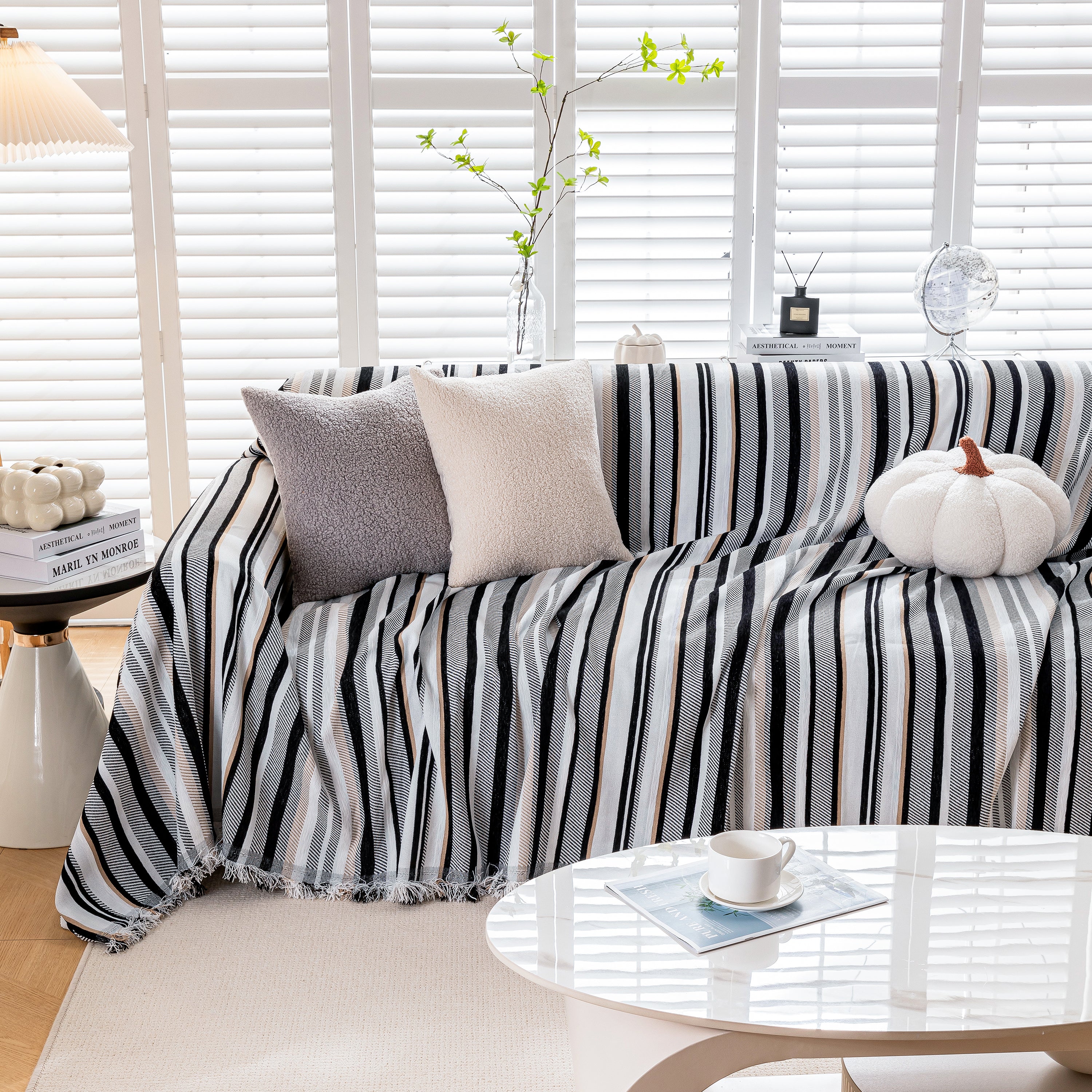 Modern Minimalist Sofa Throw Cover Cotton Knit Throws for Couch Scratch Proof Couch Cover