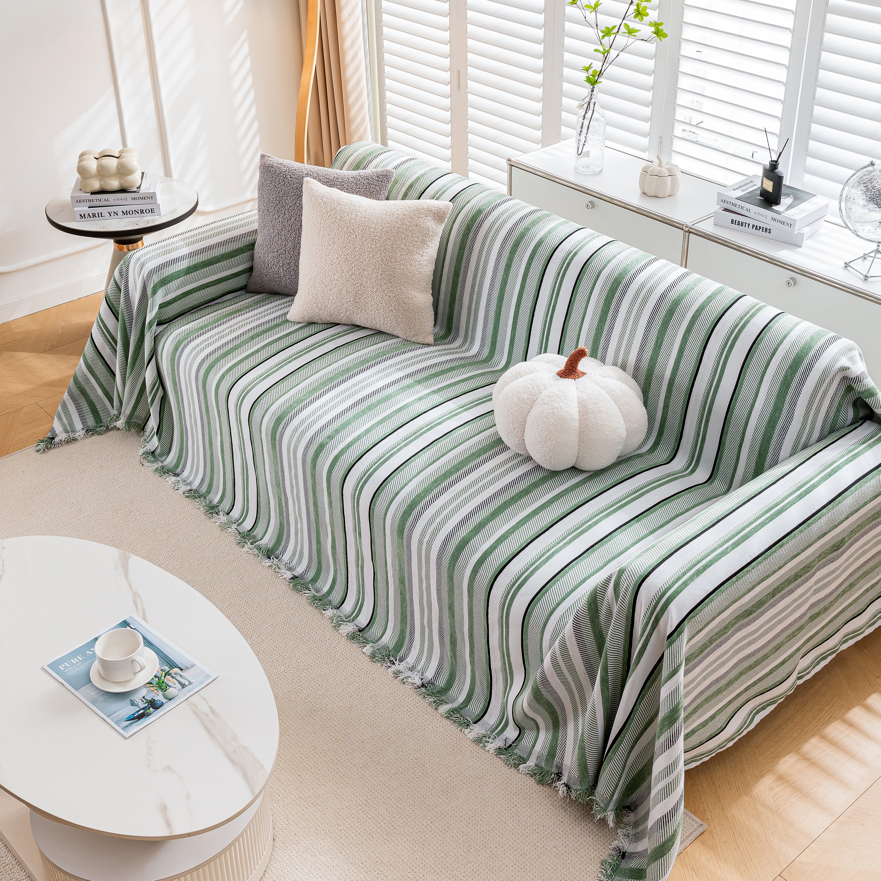 Modern Minimalist Sofa Throw Cover Cotton Knit Throws for Couch Scratch Proof Couch Cover