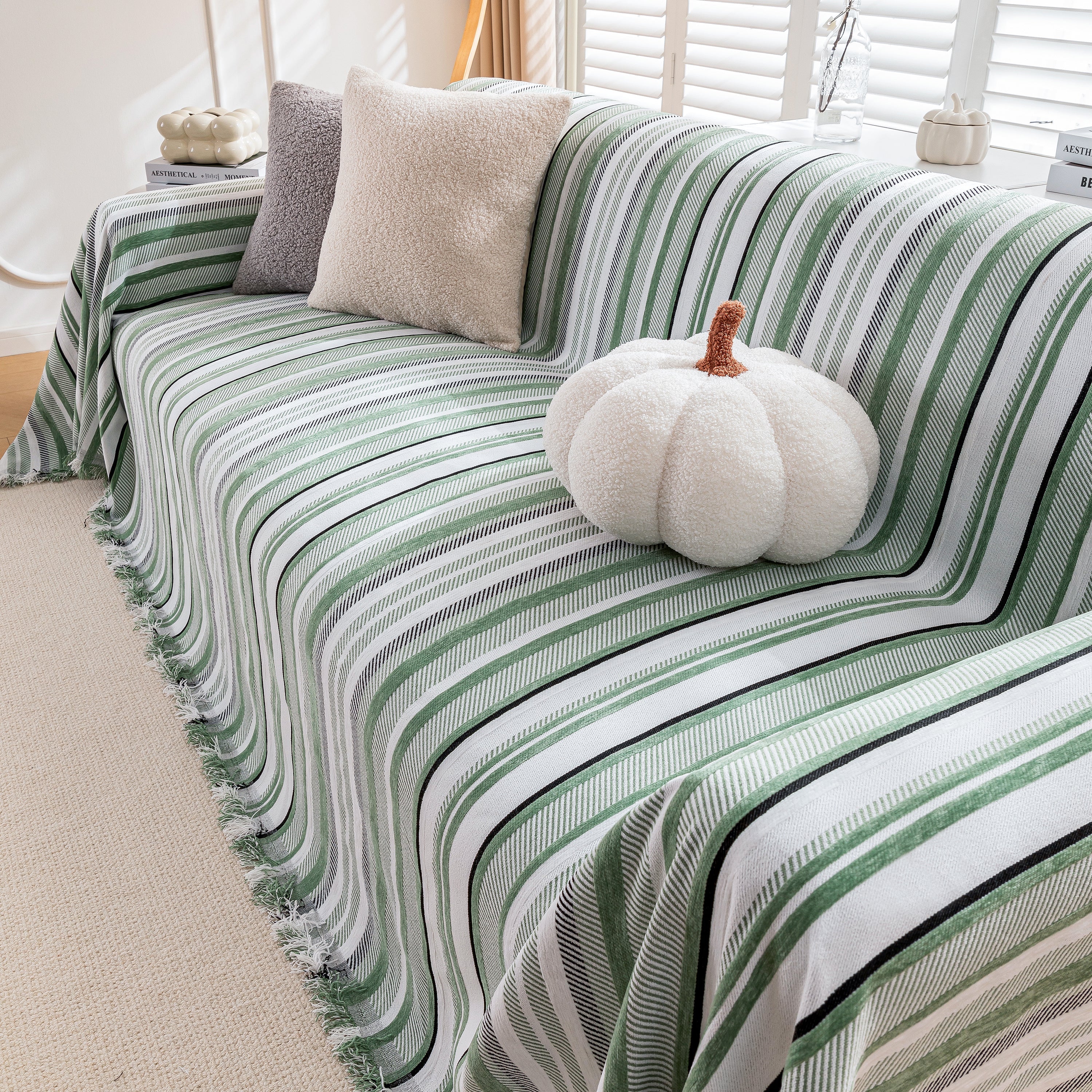 Modern Minimalist Sofa Throw Cover Cotton Knit Throws for Couch Scratch Proof Couch Cover