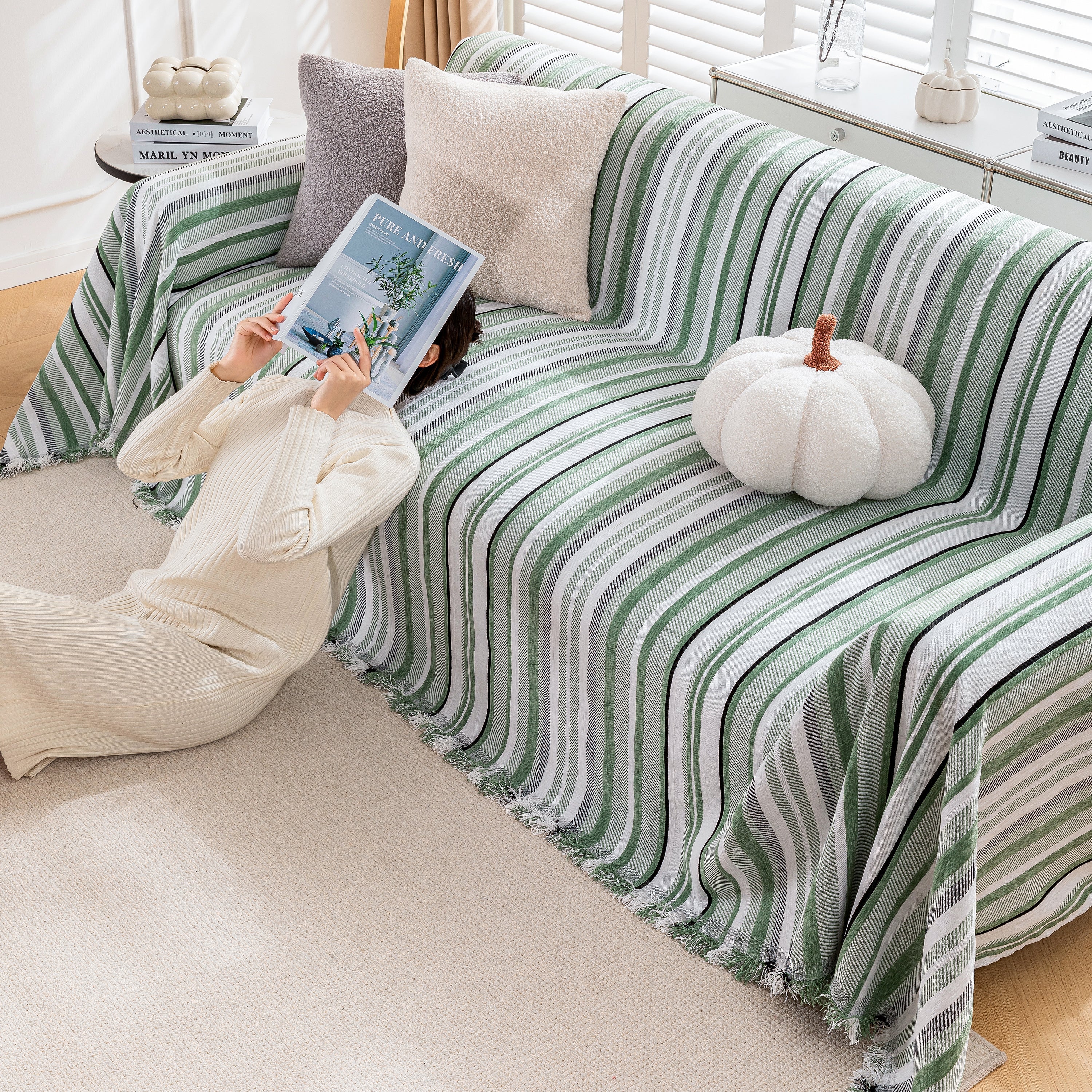 Modern Minimalist Sofa Throw Cover Cotton Knit Throws for Couch Scratch Proof Couch Cover