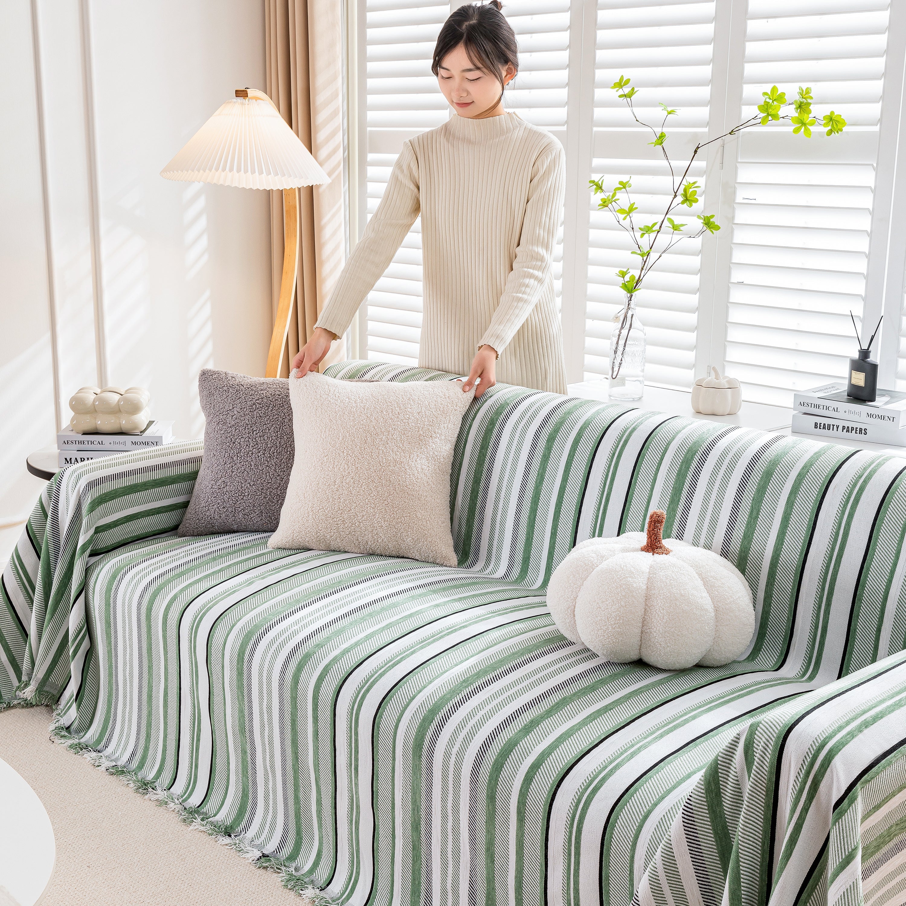 Modern Minimalist Sofa Throw Cover Cotton Knit Throws for Couch Scratch Proof Couch Cover