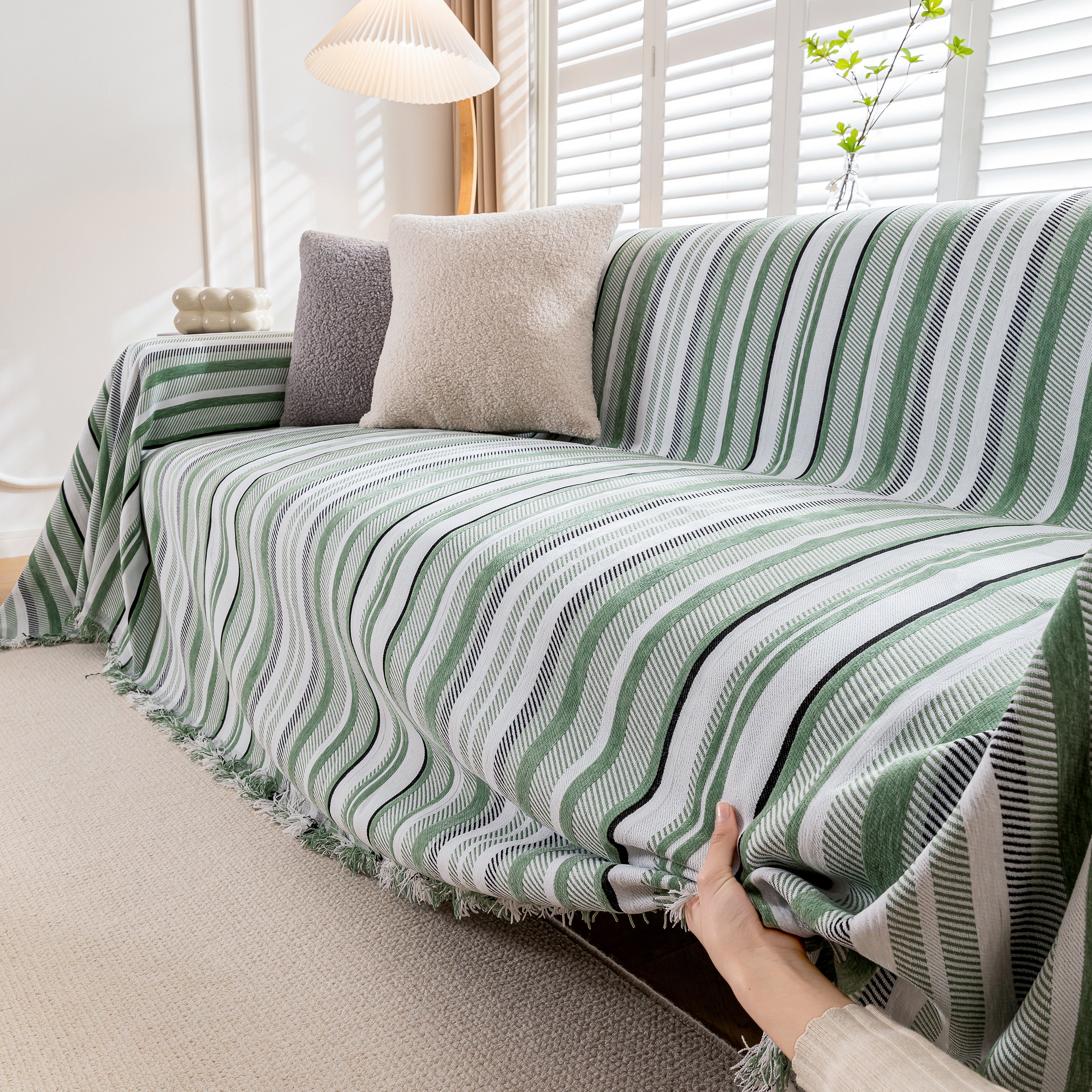 Modern Minimalist Sofa Throw Cover Cotton Knit Throws for Couch Scratch Proof Couch Cover