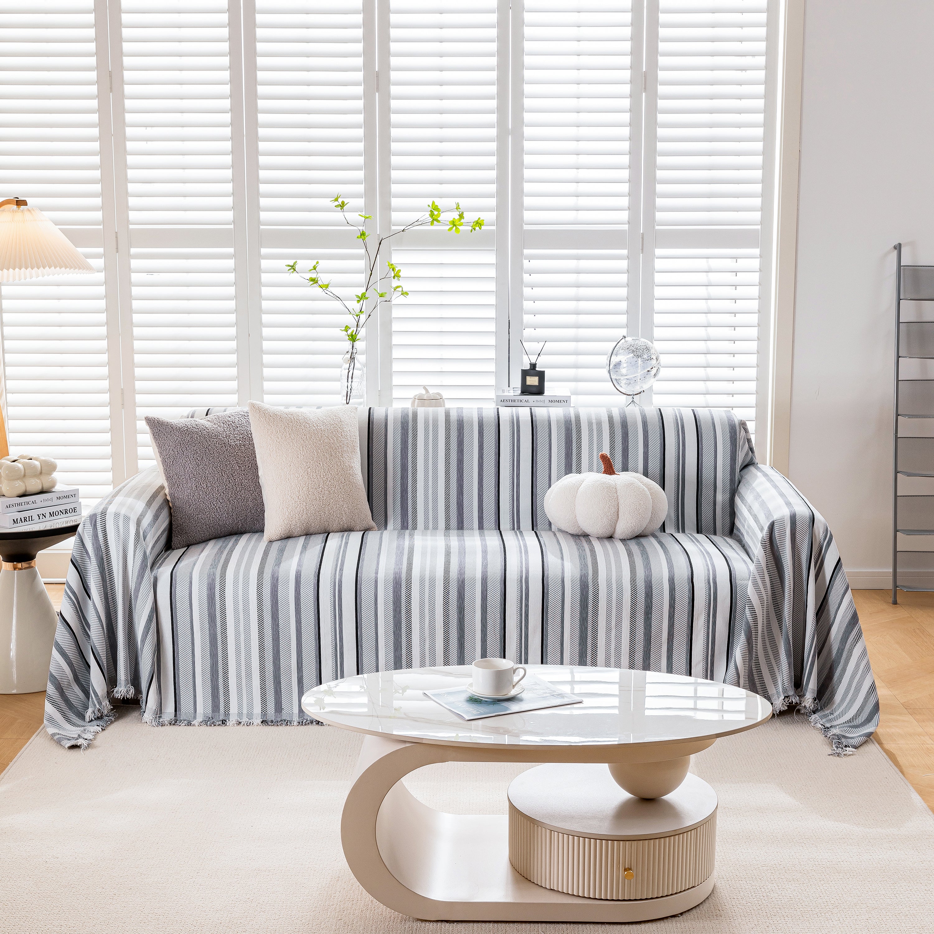 Modern Minimalist Sofa Throw Cover Cotton Knit Throws for Couch Scratch Proof Couch Cover