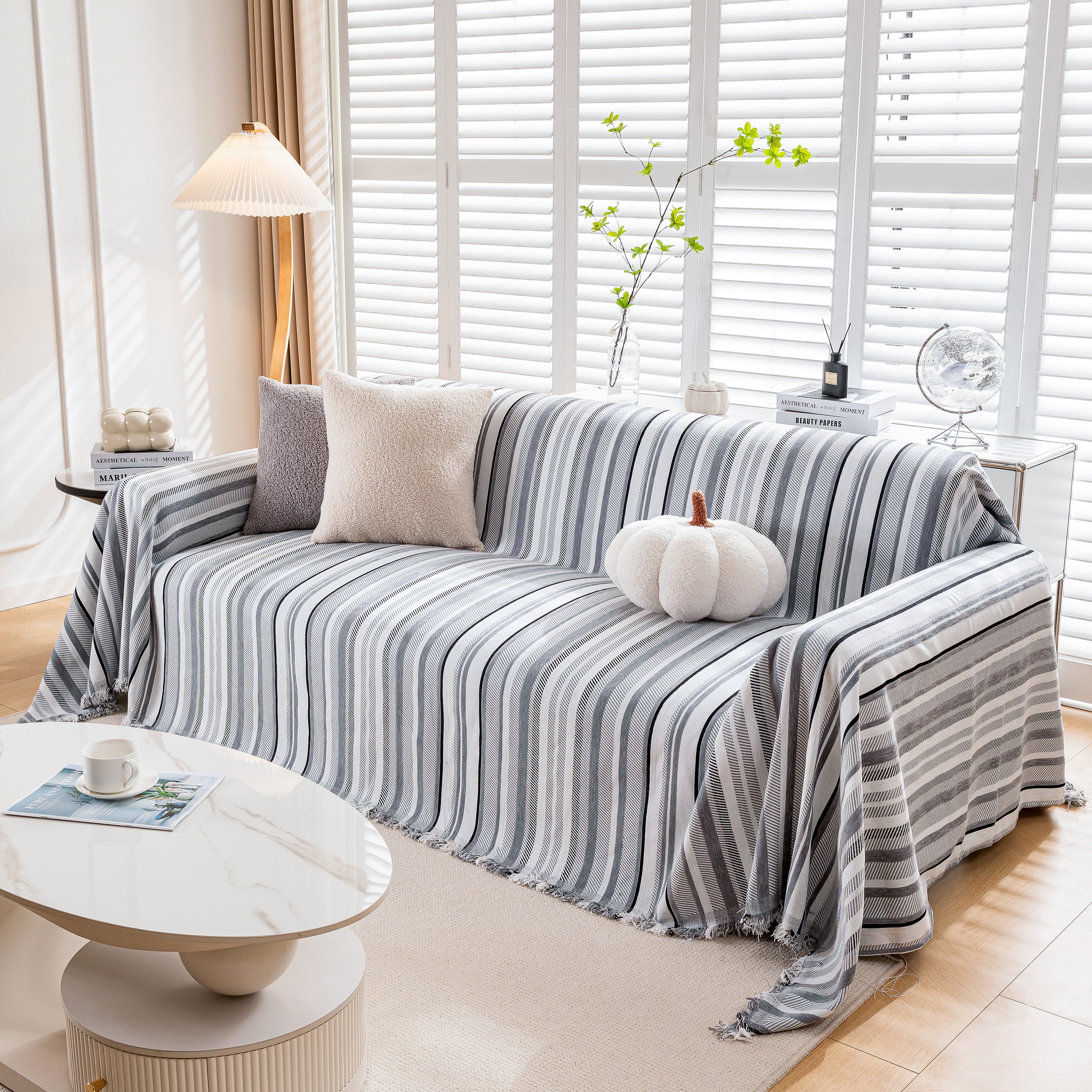 Modern Minimalist Sofa Throw Cover Cotton Knit Throws for Couch Scratch Proof Couch Cover
