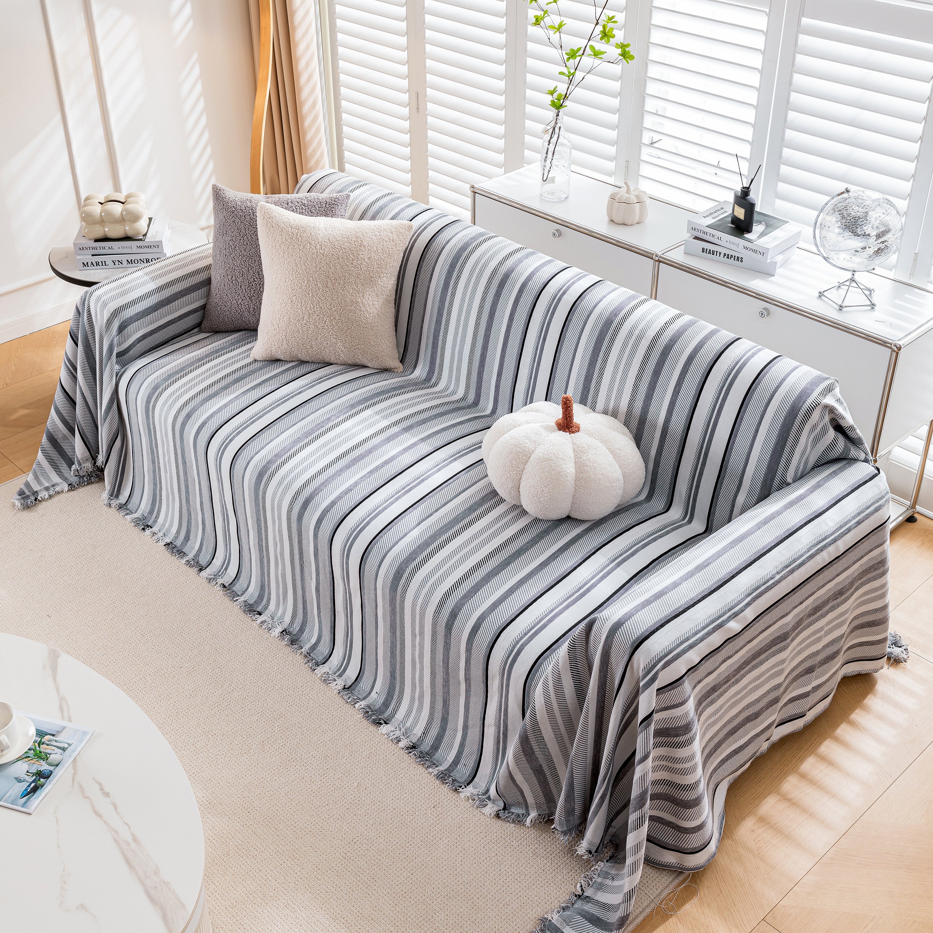 Modern Minimalist Sofa Throw Cover Cotton Knit Throws for Couch Scratch Proof Couch Cover