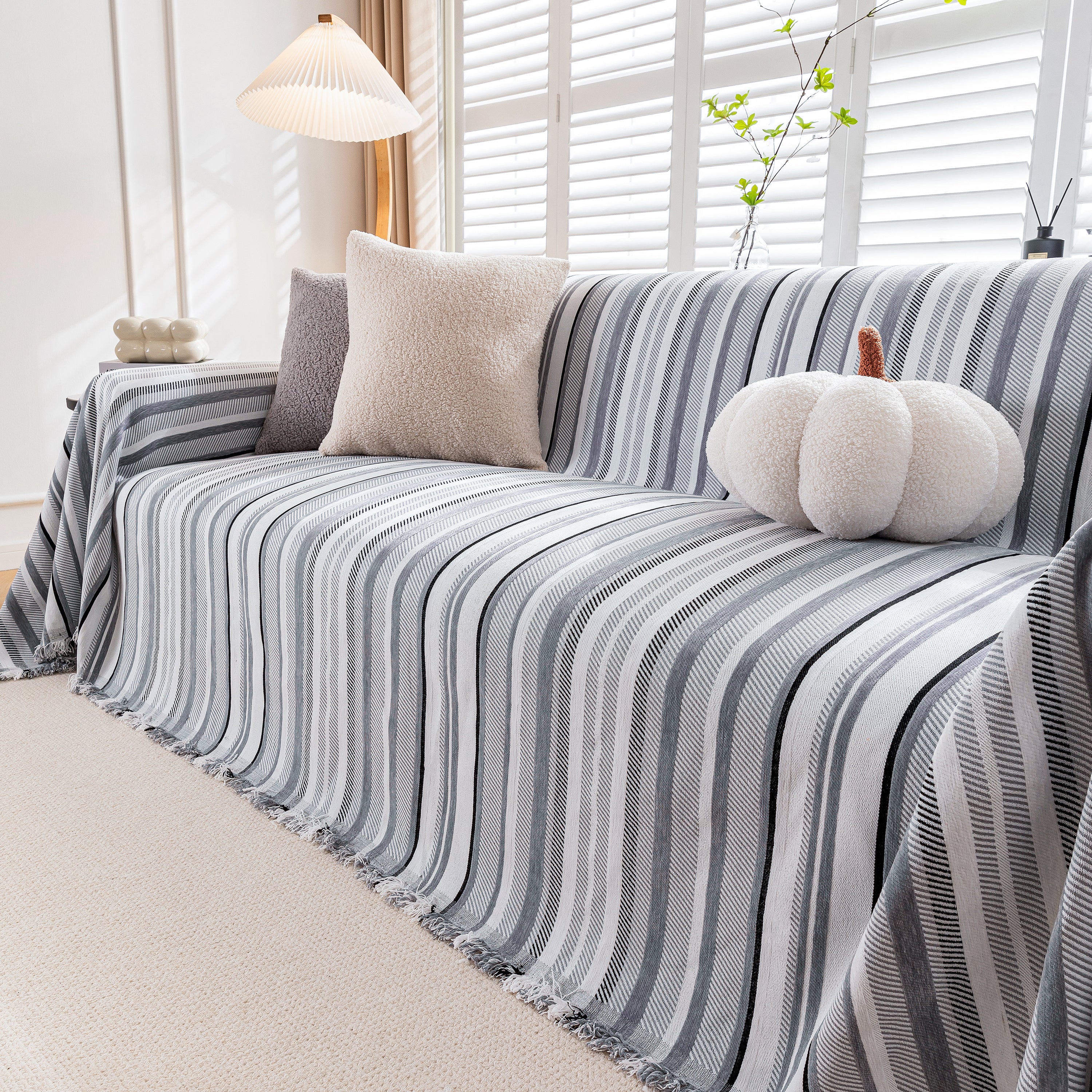 Modern Minimalist Sofa Throw Cover Cotton Knit Throws for Couch Scratch Proof Couch Cover