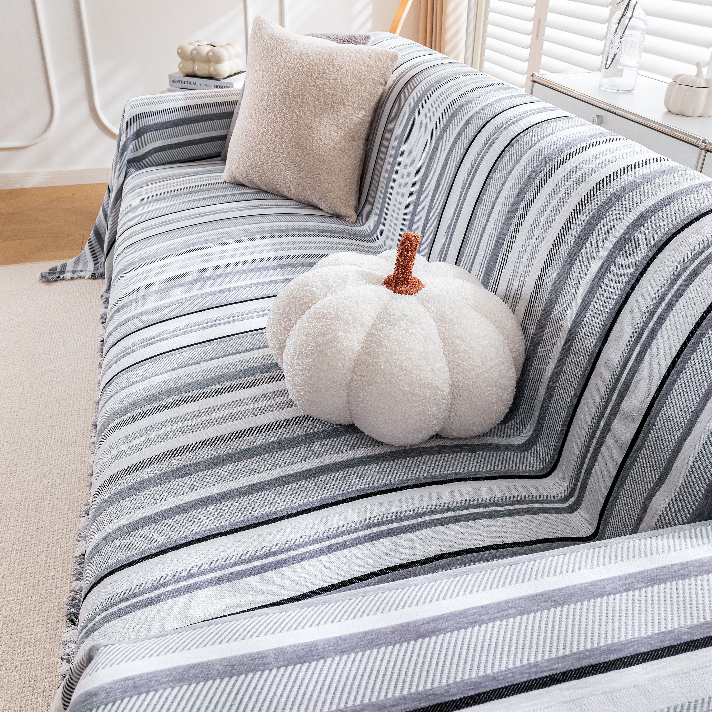 Modern Minimalist Sofa Throw Cover Cotton Knit Throws for Couch Scratch Proof Couch Cover