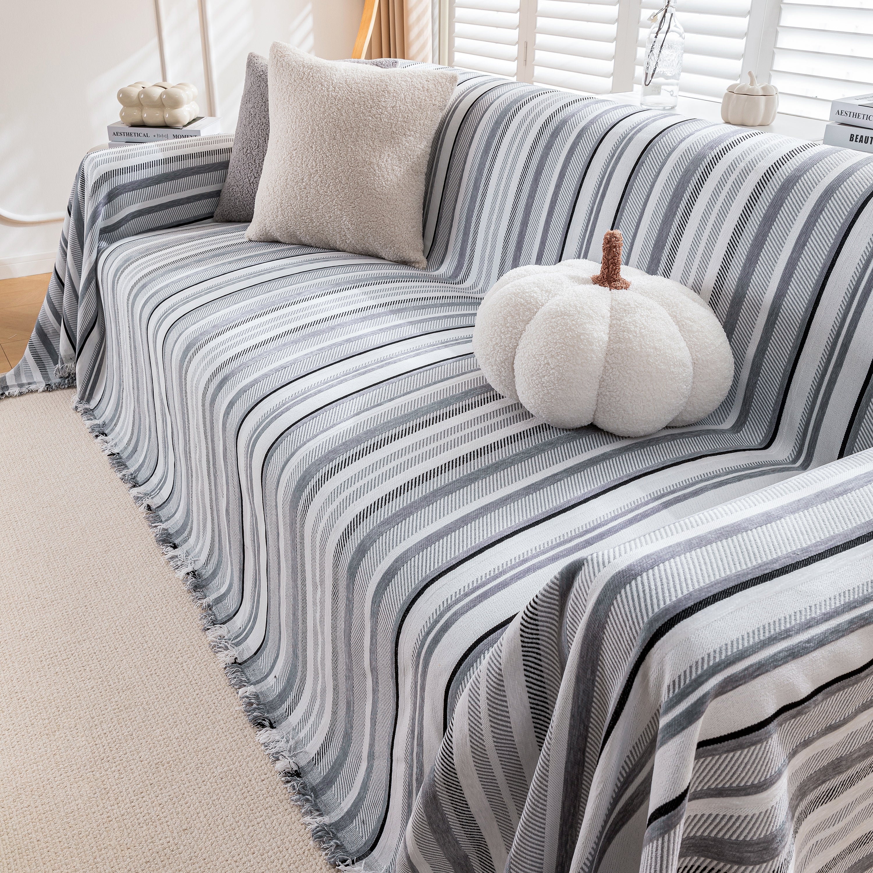 Modern Minimalist Sofa Throw Cover Cotton Knit Throws for Couch Scratch Proof Couch Cover