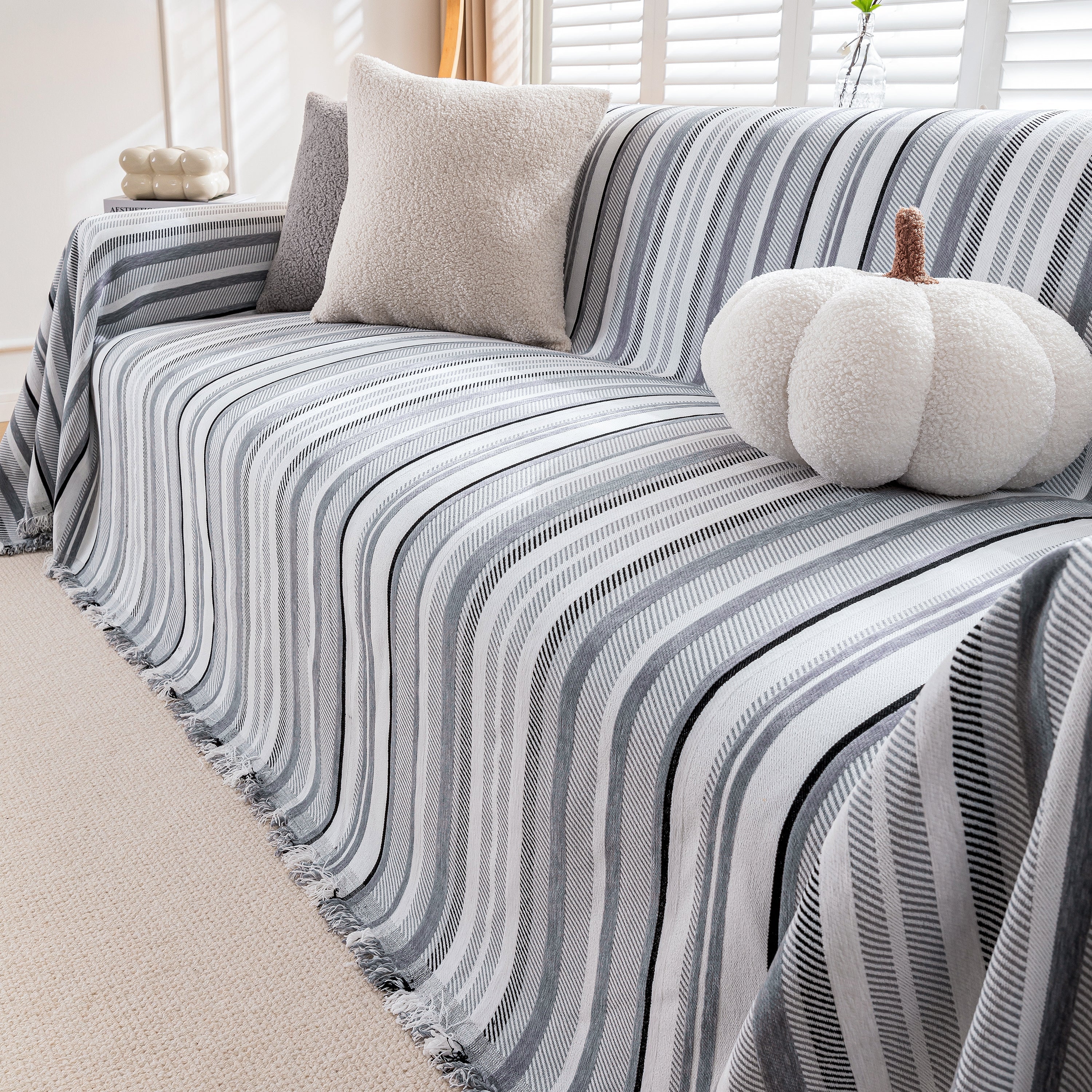 Modern Minimalist Sofa Throw Cover Cotton Knit Throws for Couch Scratch Proof Couch Cover