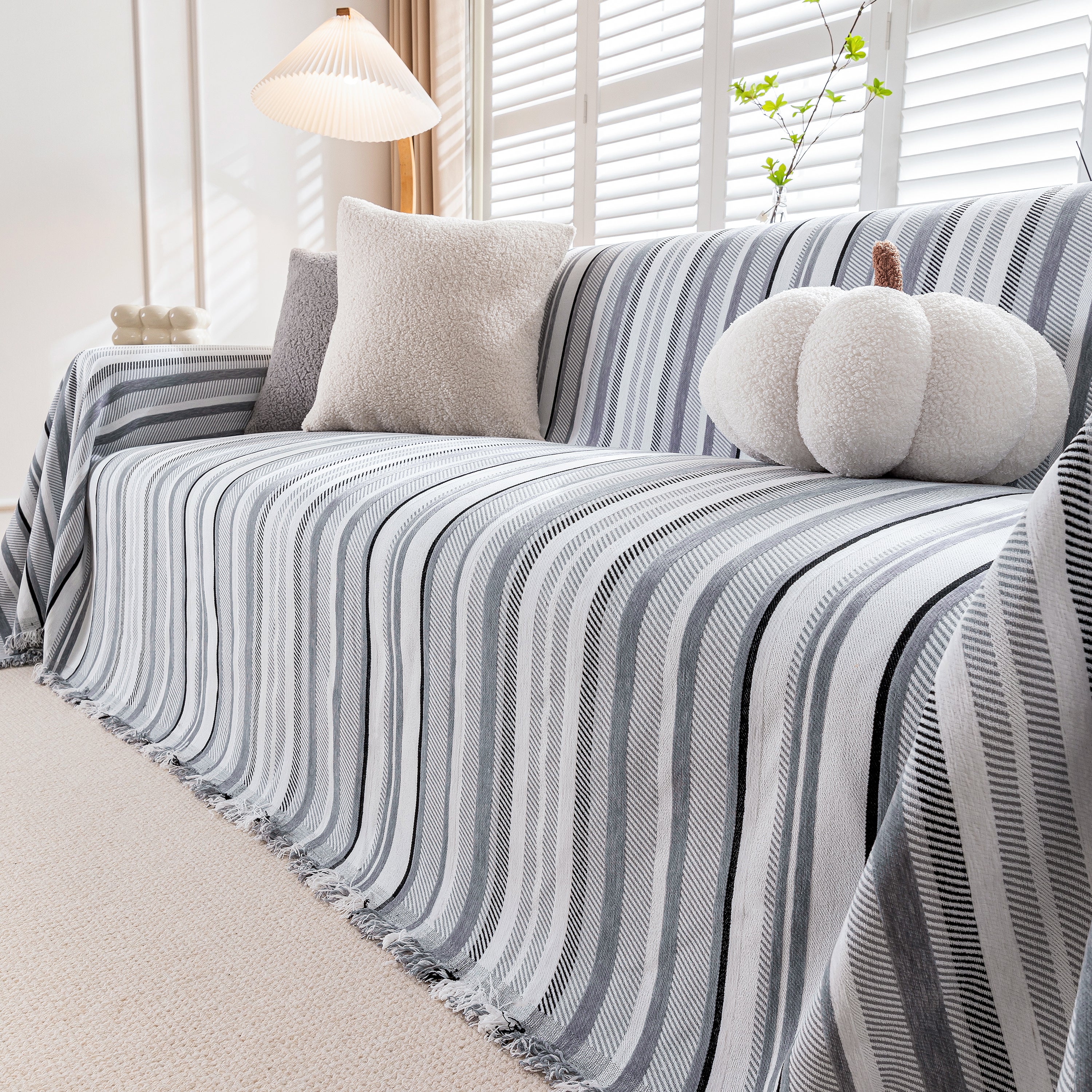 Modern Minimalist Sofa Throw Cover Cotton Knit Throws for Couch Scratch Proof Couch Cover