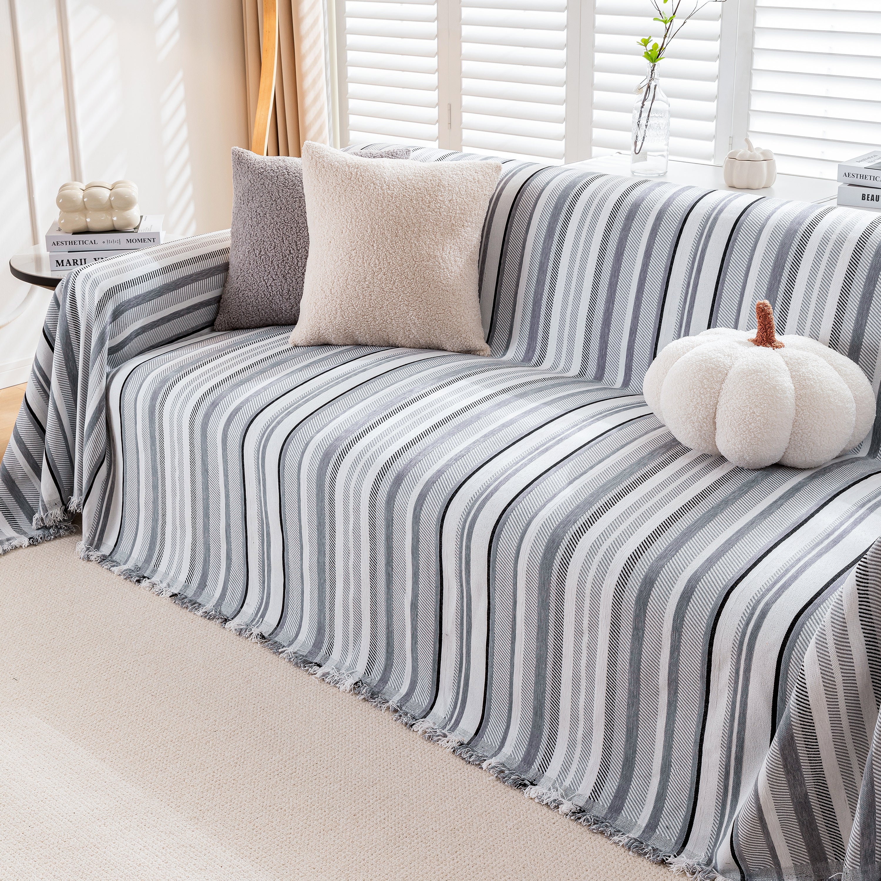 Modern Minimalist Sofa Throw Cover Cotton Knit Throws for Couch Scratch Proof Couch Cover