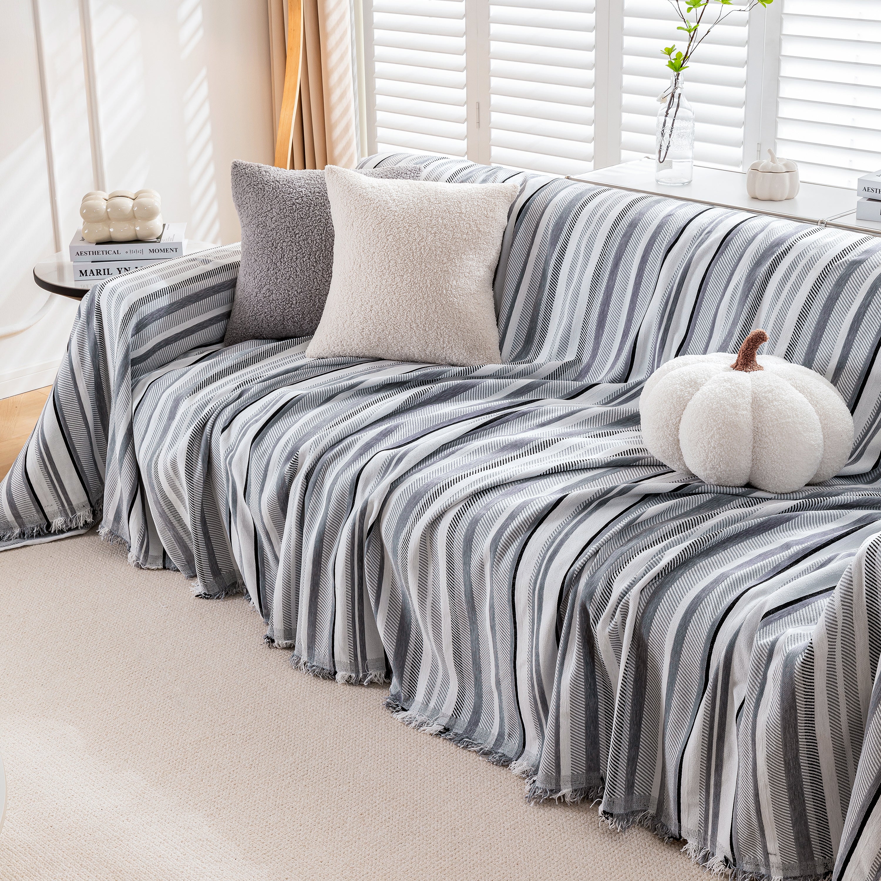 Modern Minimalist Sofa Throw Cover Cotton Knit Throws for Couch Scratch Proof Couch Cover