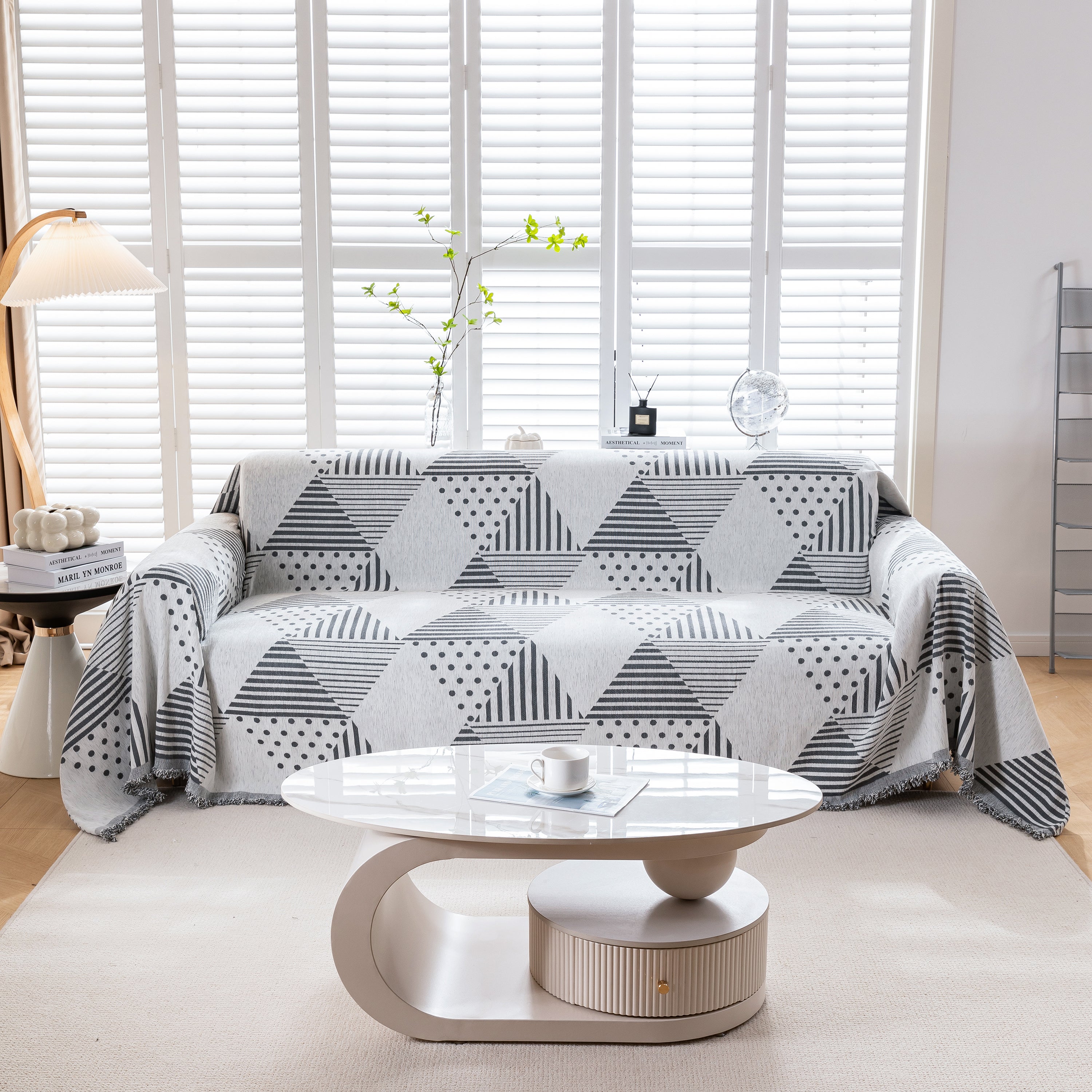 Chenille Geometric Patterned Sofa Throw, Couch Covers for Sectionals for Pets, Throw Cover for Couch