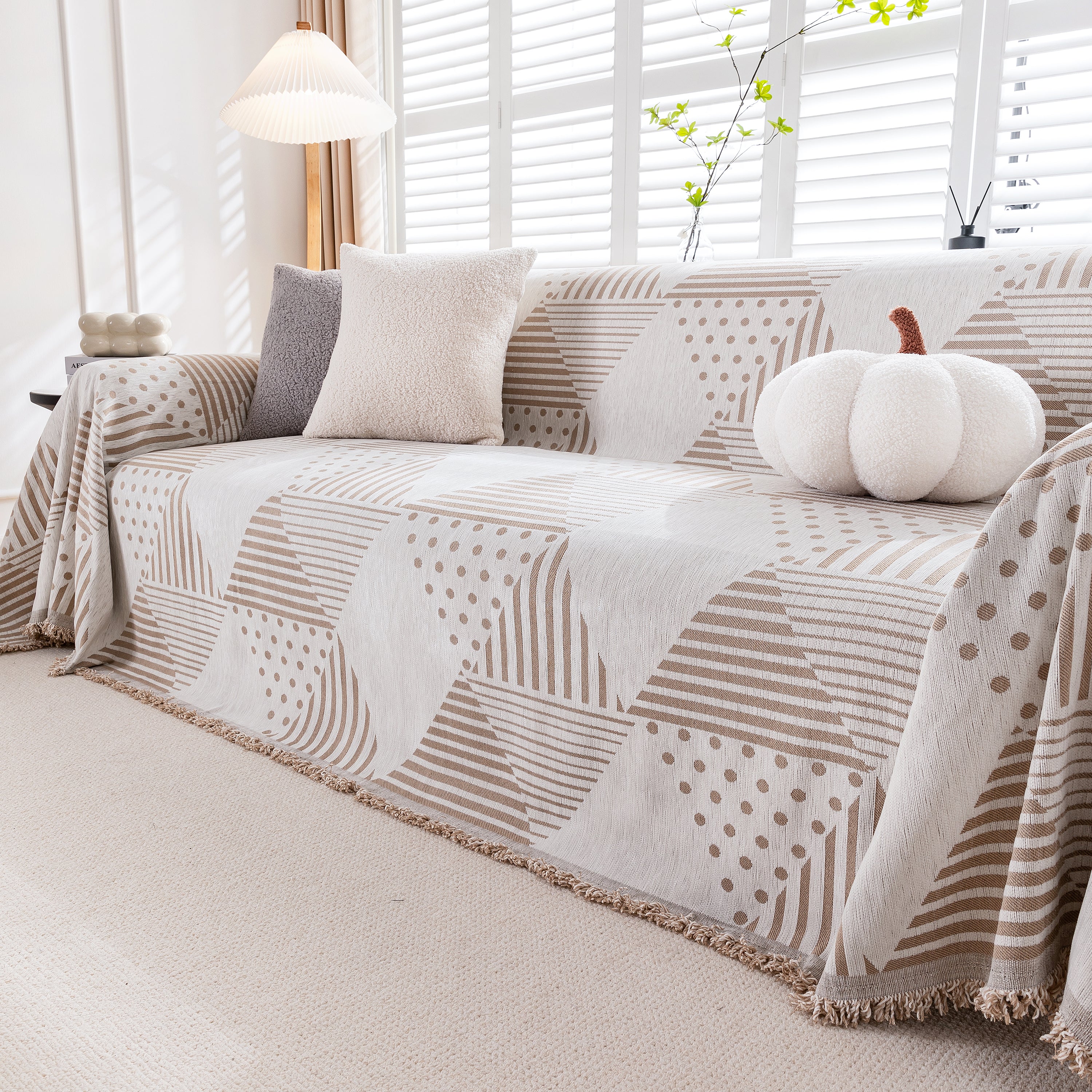 Chenille Geometric Patterned Sofa Throw, Couch Covers for Sectionals for Pets, Throw Cover for Couch