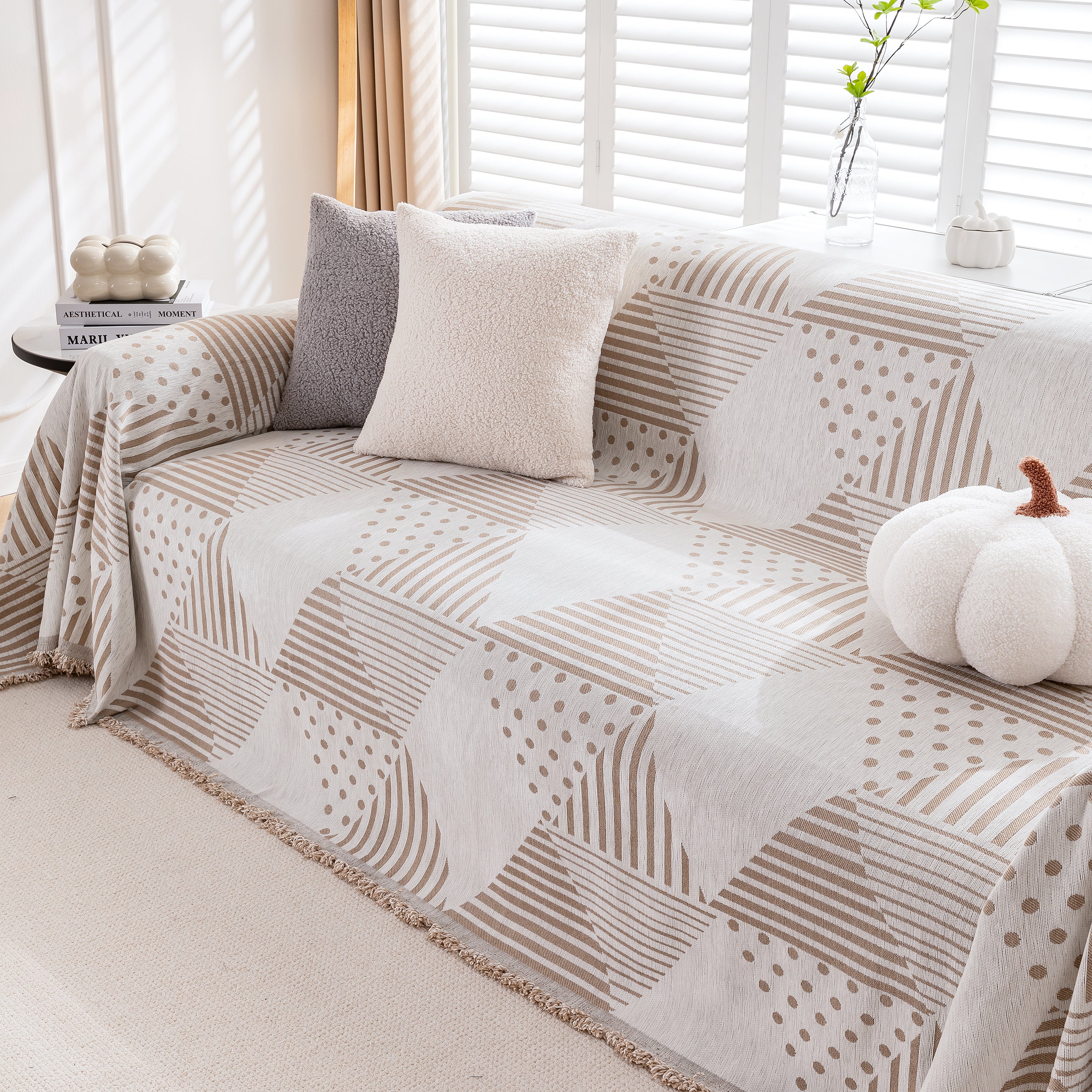 Chenille Geometric Patterned Sofa Throw, Couch Covers for Sectionals for Pets, Throw Cover for Couch